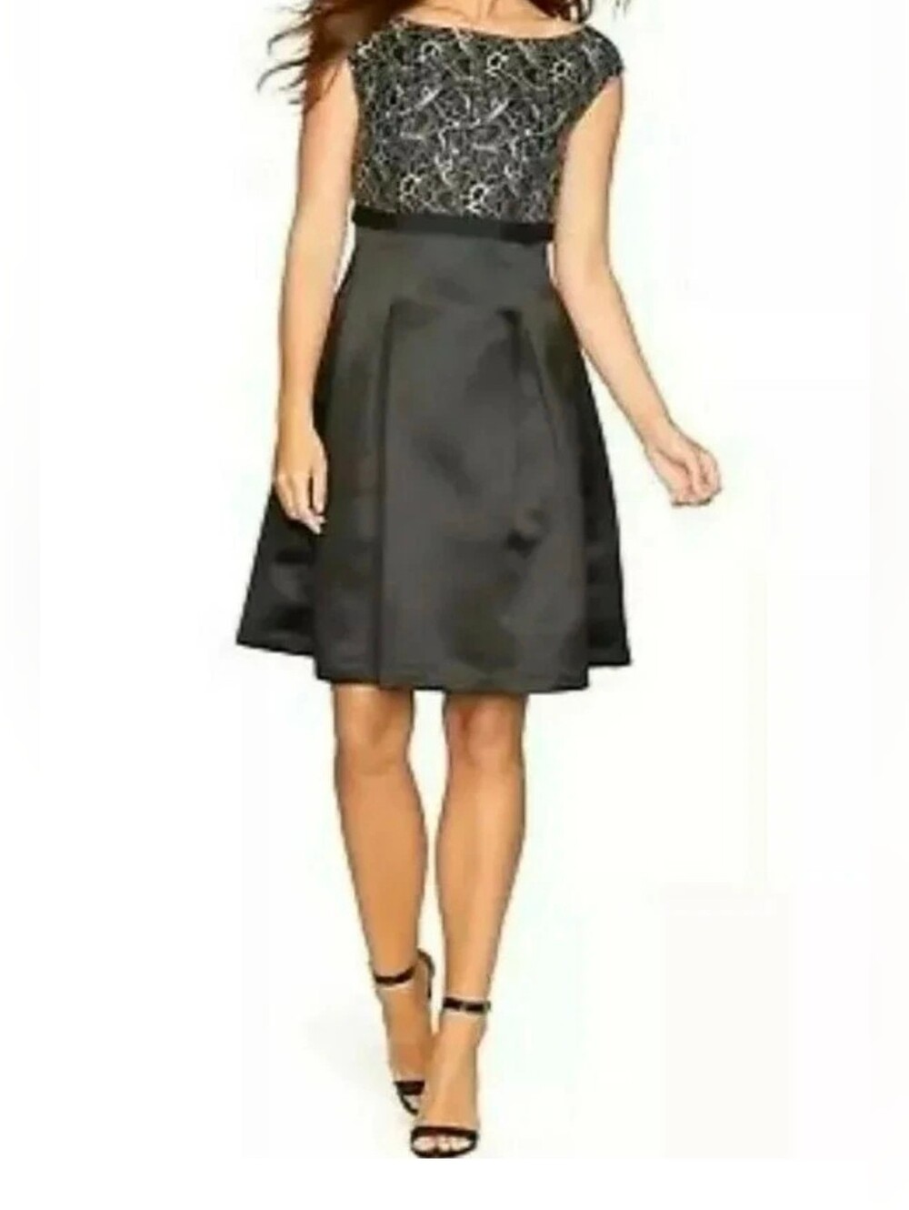 American Living Metallic Gold Black Lace Dress 16 NWT